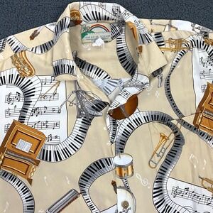 Paradise Found Shirt Mens Large Hawaiian Aloha Music Jazz Sax Camp Collar VTG